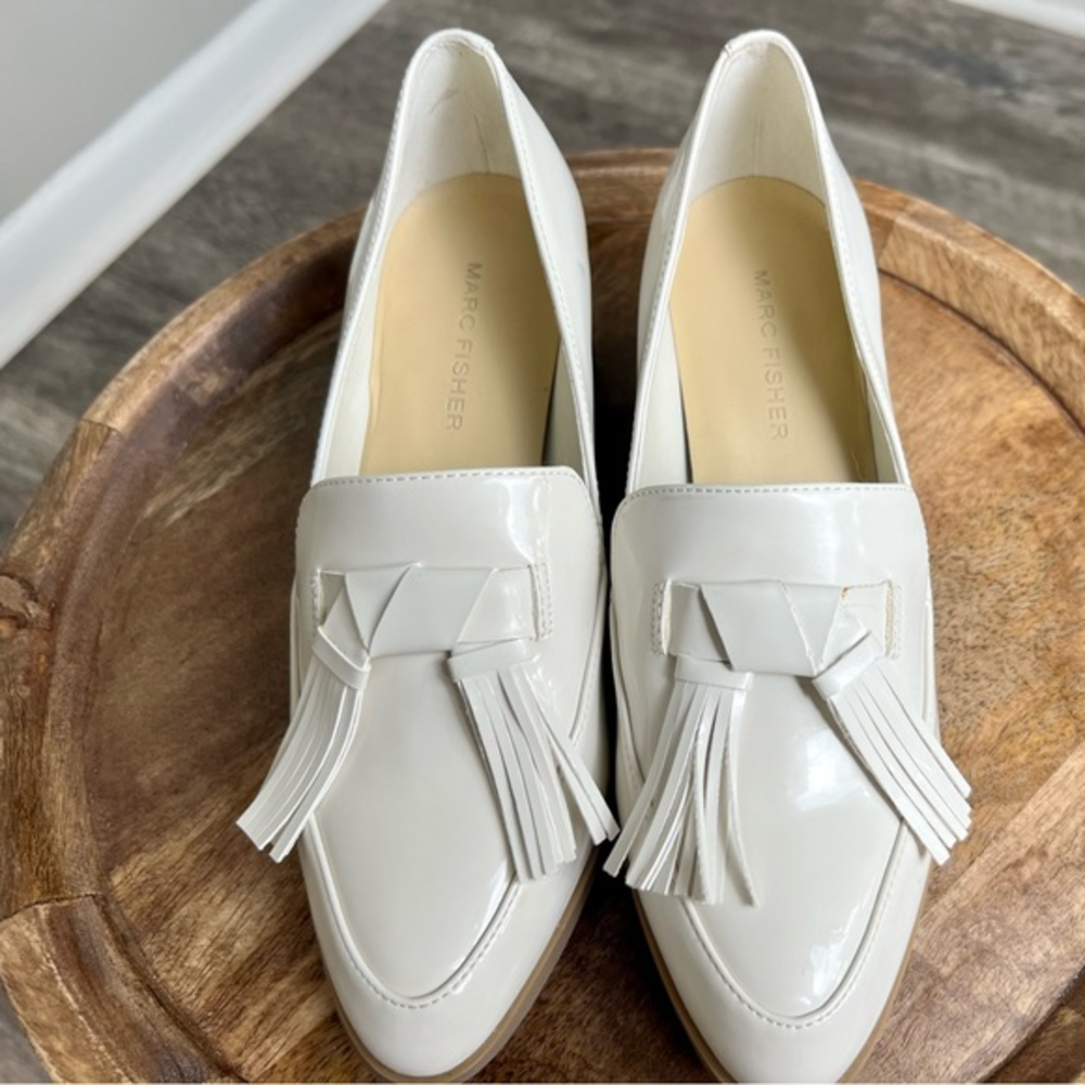 Marc Fisher Phylicia White Patent Loafers Shoes‎